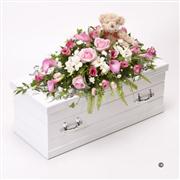 Children&#39;s Casket Spray with Teddy Bear - Pink